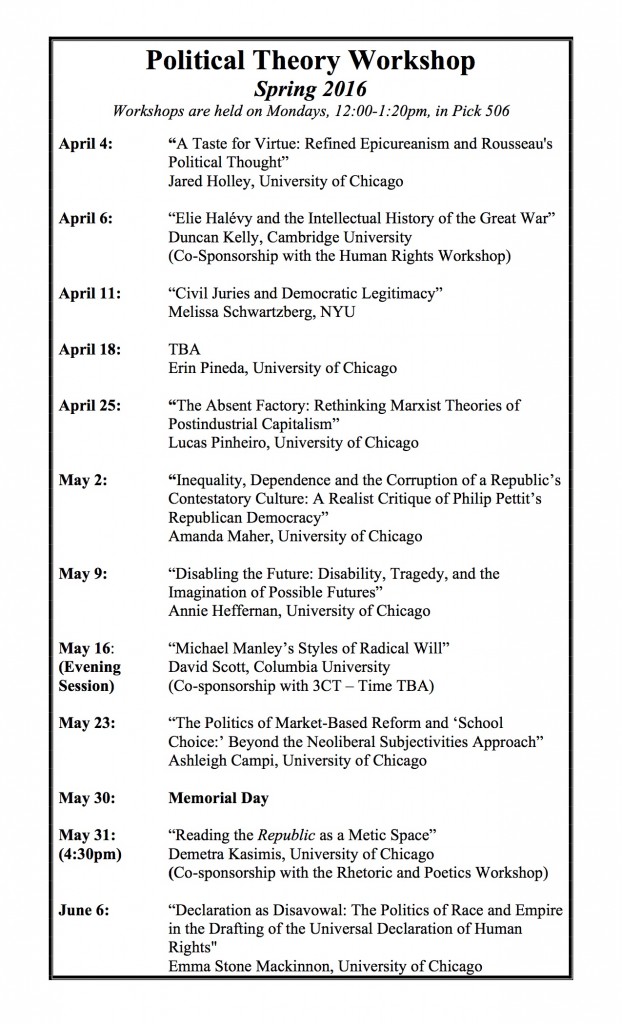 Spring 2016 Schedule-Political Theory Workshop